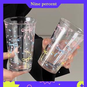 Nine percent โบว์แก้วใส่น้ำลายการ์ตูนน่ารักแก้วกาแฟลายทางน่ารักแก้วมัคผลไม้สำหรับใช้ในครัวเรือนชาน้ำมะนาวของขวัญสำหรับเด็กผู้หญิง