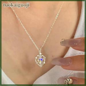 tuokaiguoji Moonstone Neon Hollow Tim Dây Chuyền Phụ Nữ Ánh Sáng Sang Trọng Cao Cấp Thiết Kế Cảm Giác Tính Khí Đơn Giản Vòng Cổ Đảng Trang Sức Quà Tặng