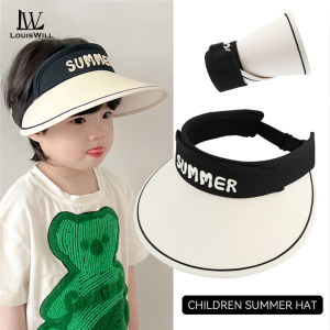LouisWill หมวกบังแดดหมวกว่างเปล่าหมวกหน้าร้อนสำหรับเด็กหมวกบังแดดสำหรับเด็กแบบลำลองและพกพาได้หมวกชายทะเลปีกหมวกหมวกป้องกันแสงแดดขนาดใหญ่หมวกป้องกันยูวีพร้อมเชือกไนลอนสำหรับท่องเที่ยวกลางแจ้งเด็ก