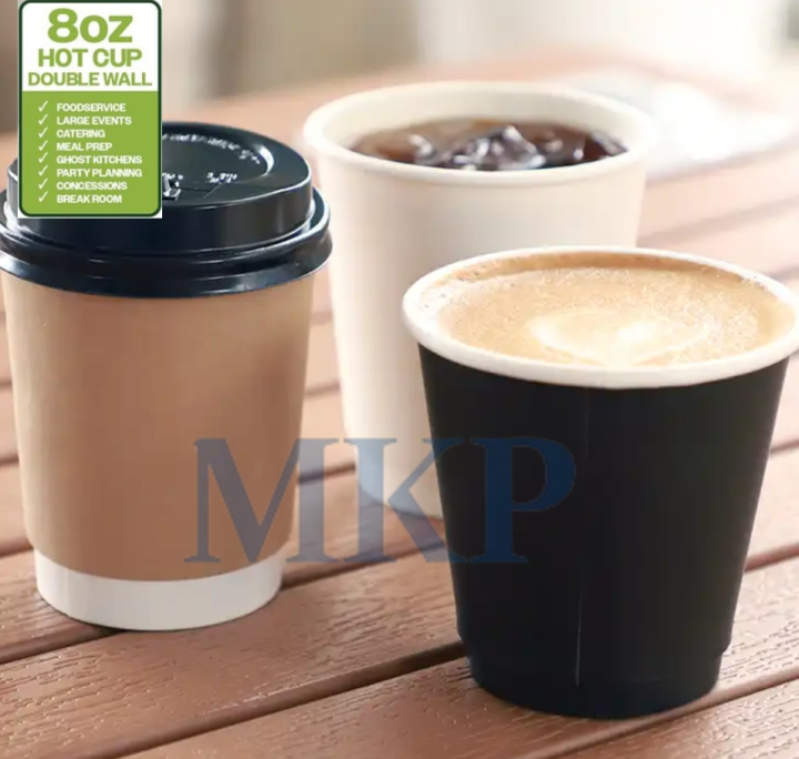 (25pcs) (8oz) Double Wall Coffee Paper Cup (Black / White / Brown Kraft ...