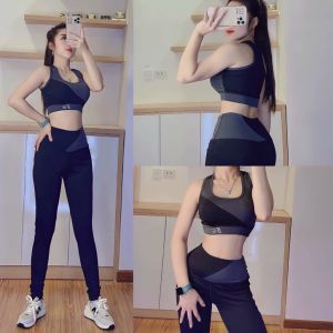 Đồ Tập Gym Yoga Nữ Bộ Quần Dài Áo Bra Kèm Mút Cao Cấp chất vải co giãn thấm hút mồ hôi tặng kèm mút ngực ( bộ sát nách)