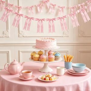 NOBLELYN 1set Hanging Pink Bow Ribbon Baby Shower Decoration Satin Bowknot Banner Ins Christmas Ribbon For Kids Birthday Party Wedding