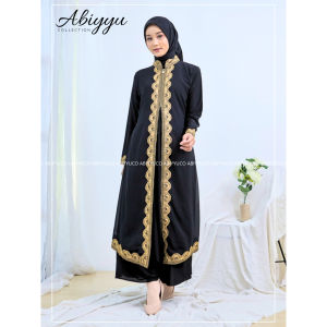 Abiyyuco TA9058 | Abaya Turkey Bordir dan Mote Gamis Turki Dress Arab Hitam Busui Bahan Jersey mix Ceruty Terbaru Turky Mewah Elegan
