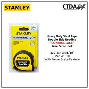 STANLEY CONTROL-LOCK #37-234 3 MTRS./10’ 3/4" WIDTH Tape Measure DOUBLE-SIDED BLADE READING