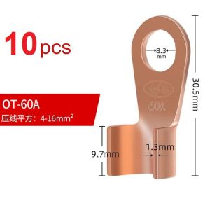 10 Đầu Cos 60A Nối Dây OT 4-16mm2 Bằng Đồng OT Dùng Kềm Uốn Hoặc Kềm Bấm Cos Đều Được