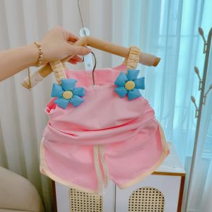 Bộ quần áo bé gái cotton QC đính hoa