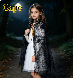 11.11 Little Girls Sparkly Witch Cloak With Spider Web Decoration Halloween Fashion Cape for Carnival Birthday Holiday Party Dress Up h2610