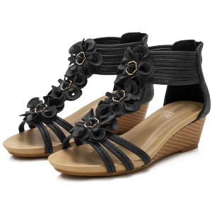 36-42 Leather Heels Ladies Wedges Sandals Open Peep Toes Ankle Strap Mid Heels Roman Sandals Zipper Dinner Bohemia PU Leather Upper Shoes Ladies Office Wear