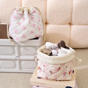 SUTONGXUE Dây rút Túi mỹ phẩm Bông chần Túi đựng trang sức Túi trang điểm hoa Dễ thương Công suất lớn Ví đựng tiền xu Phụ nữ/Cô gái