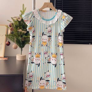 HK BT1807 Baju Tidur Daster Dress Leher Renda Anak Perempuan Lengan Pendek Motif Kartun Lucu