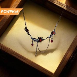 【PCWFKef】 Goth hiphop tinh thể màu đỏ mặt dây chuyền vòng cổ cho phụ nữ chokers chuỗi màu đen Waterdrop tua đôi lớp cổ chuỗi trang sức quà tặng
