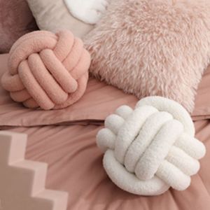 EO4MD Round Ultra Soft for Bathroom Plush Home Decor Lamb Velvet Throw Pillow Backrest Knotted Ball Cushion