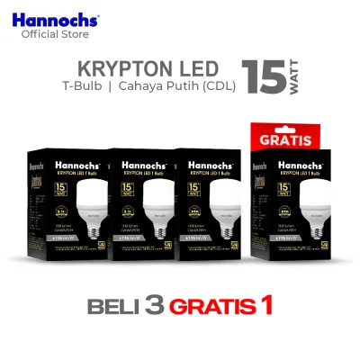 Hannochs Lampu Bohlam LED Krypton T Bulb 15W Cahaya Putih Beli 3 Gratis 1