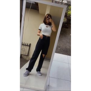 Celana Jeans Kulot Sobek Lutut Wanita Ripped Jins Denim Highwaist Cullote Cutbray Korean Style