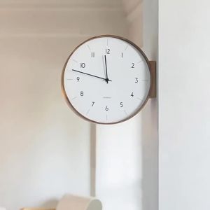 FFBH Japanese-style Solid Wood Double-sided Wall Clock Nordic Luxury Creative Living Room Wall Clock Simple High-end Home Decor FYWC 2B5Z7