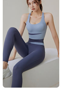 เสื้อผ้าโยคะ สปอร์ตบราเย็บปะติดปะต่อ ชุดชั้นในฟิตเนส บราวิ่งโยคะ หลังสวย เสื้อกั๊กดันทรงสูงกันกระแทก