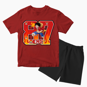 Baju Setelan Distro Karakter Angka 87 Monkey D Luffy Anak Laki Laki Motif One Piecee 1 - 10 Tahun