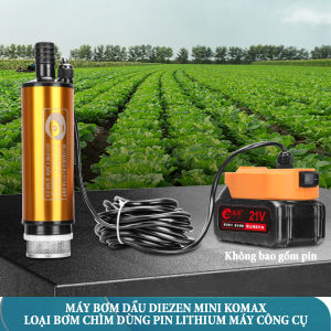 Máy bơm dầu diezen mini Komax loại bơm chìm dùng pin lithium máy công cụ điện áp 21V công suất 80W. Kiểu chân pin makita