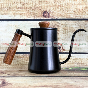 Bình Cổ Ngỗng tay gỗ 500ML | Bình pha cà phê inox 304 có chia vạch đo dung tích