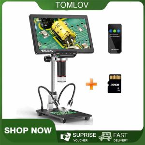 TOMLOV DM201 HDMI LCD Digital Microscope with 7 Screen 32GB 1300X Coin Microscope for Adult 16MP Soldering Video Microscope with 10 Lights Touch Dimming TV/Windows/Mac Compatible(NO STAND HOLDER)