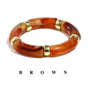 Fashion 1pcs Vintage Amber Acrylic Bamboo Stackable Bracelet Set Womens Resin Elastic Cord Beaded Bracelet Jewelry