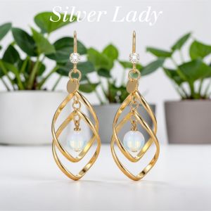 Bông tai nữ lá xoắn vàng đính ngọc trai Golden Cage Pearl Silver Lady