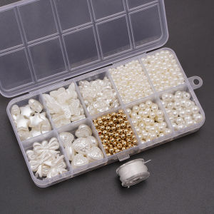 10ตาราง ABS ชุดลูกปัดมุกผสมกล่องประมาณ800ชิ้น/กล่องชุดลูกปัดสเปเซอร์ไข่มุกสำหรับสร้อยคอ DIY สร้อยข้อมือต่างหูงานฝีมือเครื่องประดับทำลูกปัด