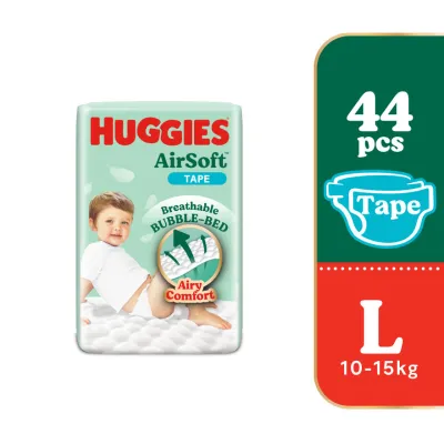 HUGGIES AirSoft TAPE Diapers L 44S (10-15Kg) Breathable And Soft Diapers For Baby