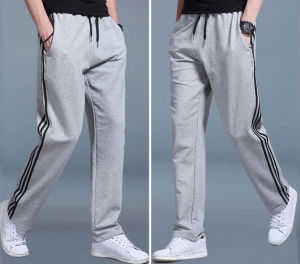 พร้อมส่ง Sweatpants Straight Trousers Cotton Elastic Waist Sports Pants [Light Grey]