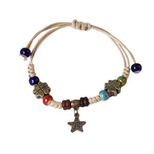 Fashionable Bracelet Ethnic Ceramic Beaded Bangles Handcrafted Woven Strings Exquisite and Eye Catching Wrist Decoration