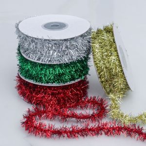 OKKFINE 10 Yards Length Tinsel Ribbon Garland Metallic Sheen Glitter Finish Wrapping Ribbon Roll Reusable Hanging Type Metallic Wire Ribbon Christmas Tree Decor
