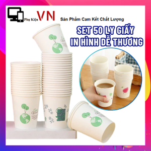 COMBO 50 Ly Giấy In Hình Dễ Thương  Cốc Giấy Uống Nước  Cà Phê 200ML Dùng 1 Lần An Toàn Vệ Sinh