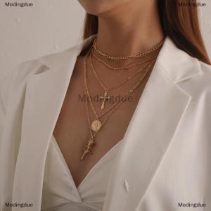[COD] Modingdue Fashion Multiple Layers Rose Cross Necklaces For Women Charm Chokers Necklace Boho Collares Female Jewelry