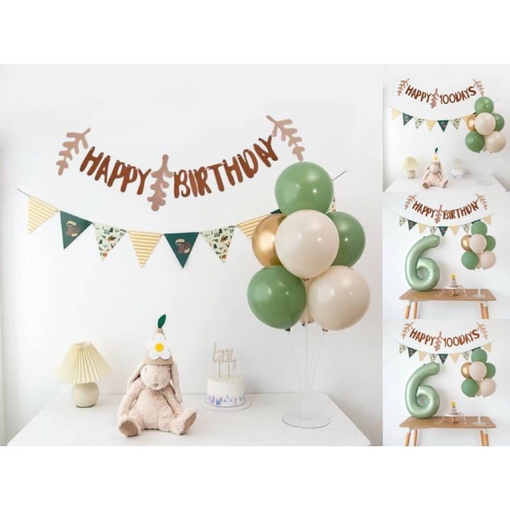 Ready Stock INS Style Retro Green Theme Baby Shower 100 Days Birthday ...