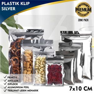 [50pcs] 7x10 cm Plastik Klip Alumunium Foil Silver Flat I Sachet Silver Pouch I Plastik Ziplock I Kemasan Makanan Aksesoris