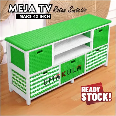Lemari Rak Rotan Sintetis 5 Laci Bufet Buffet Meja TV 43 inci Ruang Tamu Serbaguna Minimalis Terbaru