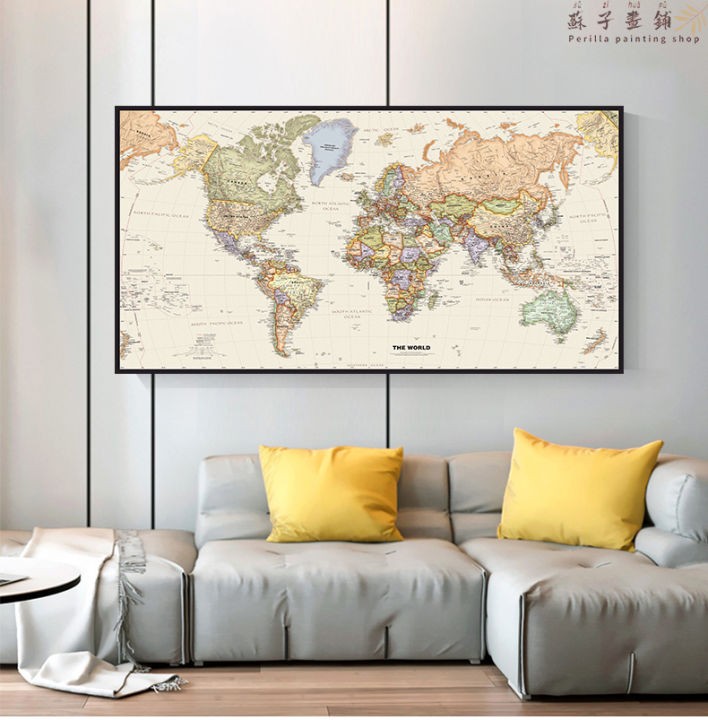 World Map Retro Mural Poster Printing Canvas Oil Painting Retro