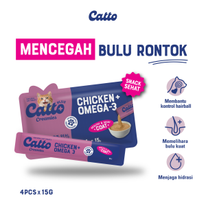 Catto Snack Makanan Kucing Dewasa Plus Creamies - Chicken + Omega 3 4 x 15gr Natural Cat Creamy Treats