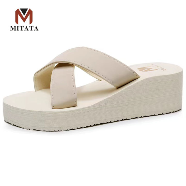MITATA inches Height Wedge Non-Slip Sole Women Slippers
