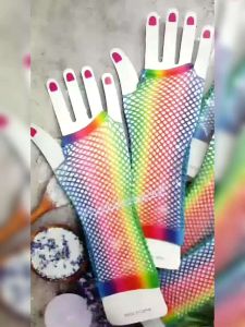 SARUNG TANGAN LENGAN PANJANG RAINBOW WARNA WARNI / SARUNG TANGAN MANSET JARING PESTA / MANSET FISHNET TRANSPARAN | ST-7856