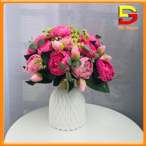 Bình Hoa Mẫu Đơn Cao Cấp Hoa Giả Để Bàn Cao 35cm Trang Trí Bàn Trà Kệ Tủ Quán Cafe Văn Phòng Hoa Lụa Decor DC-153