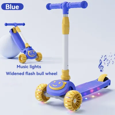 Kids Scooters Adjustable Height with Music & LED Lights Safe Scooter Can Ride Can Sit Madaling tiklupin Malapad na gulong Load capacity 100KG Outdoor Folding Scooter Unisex For kid boy and girl