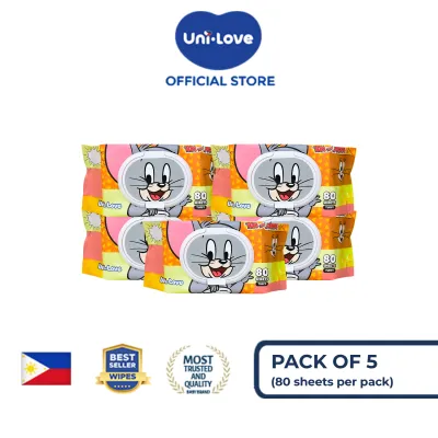 Uni-Love Tom and Jerry Wipes (Tuffy) 80s Pack of 5