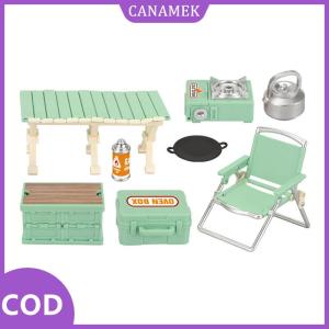 CANAMEK✨ Mô phỏng mini dã ngoại cắm trại đặt Dollhouse cảnh ngoài trời trang trí nội thất gấp bảng ghế Phân Cassette bếp Kid giả vờ chơi đồ chơi