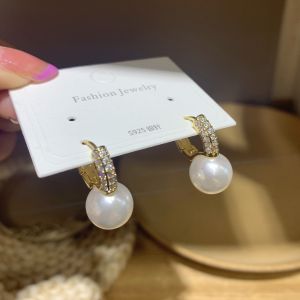 Retro Female Online Influencer New Style Pearl Earrings 法式小香风微镶锆石珍珠耳扣气质时尚耳钉轻奢高级感女耳饰品