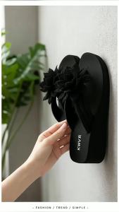 [Free Shipping] Summer Floral High-Heel Flip-Flops for Women Wedge Heel Thick-Soled Non-Slip Sandals Ins Trendy Outdoor Beach Sandals