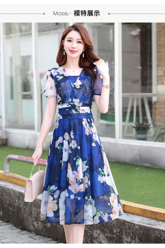 Women's Western Style Dress New Sweet Slim Floral Dress V-Neck Color Dress