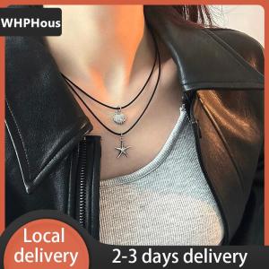 [COD] WHPHous Ship within 24 hours Retro Black Rope Heart  Pendant Necklace For Women Starfish Clavicle Chain Necklace Trendy Accessories Gift