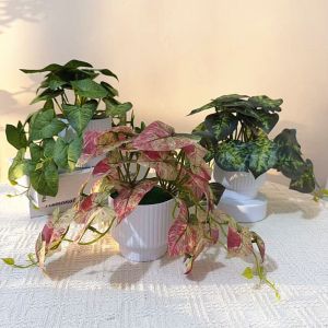 MISSUP Multicolor Artificial Grass Bonsai Green Leaves White Flowerpot Green Vines Potted High Quality Waterproof Simulation Plant Potted Home Decoration