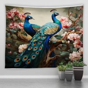 Tapestry Peacock Floral Noble Elegant Bird and Flower Wall Hanging Tapestry Living Room Wall Background Decoration Bedroom